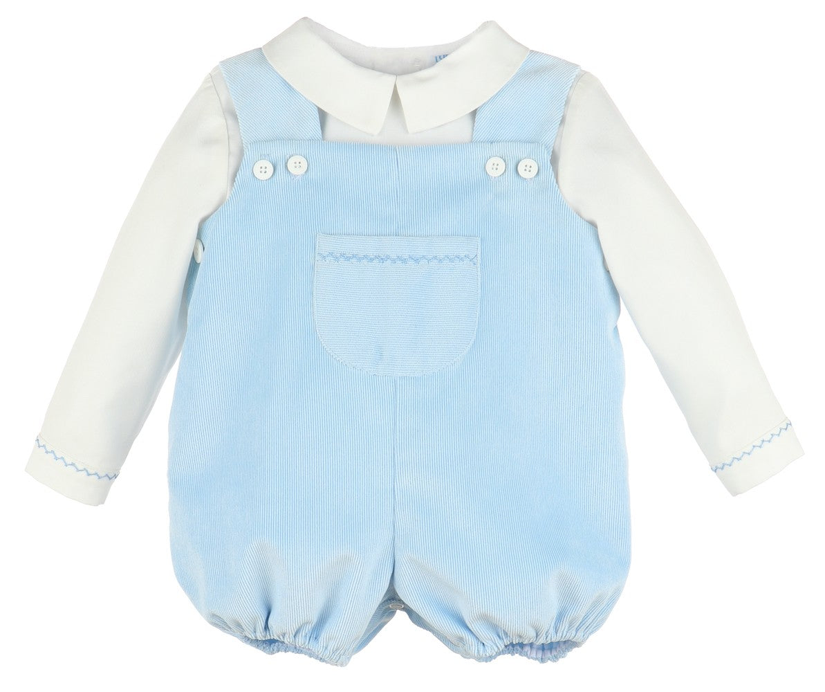 Luli & Me Baby Boys Corduroy Pocket Bubble with Shirt - Light Blue