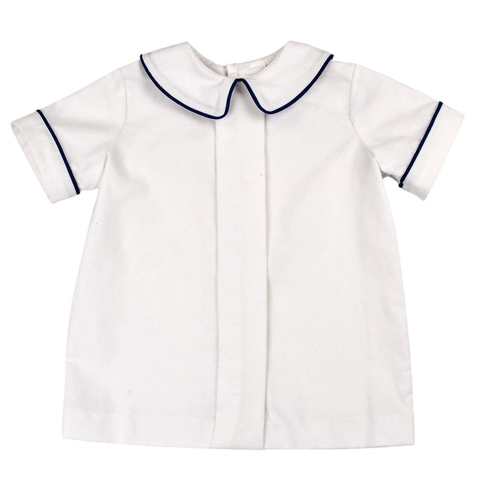 Funtasia Too Boys Winter White Corduroy Pleat Front Shirt - Cadet Blue Piping by Funtasia