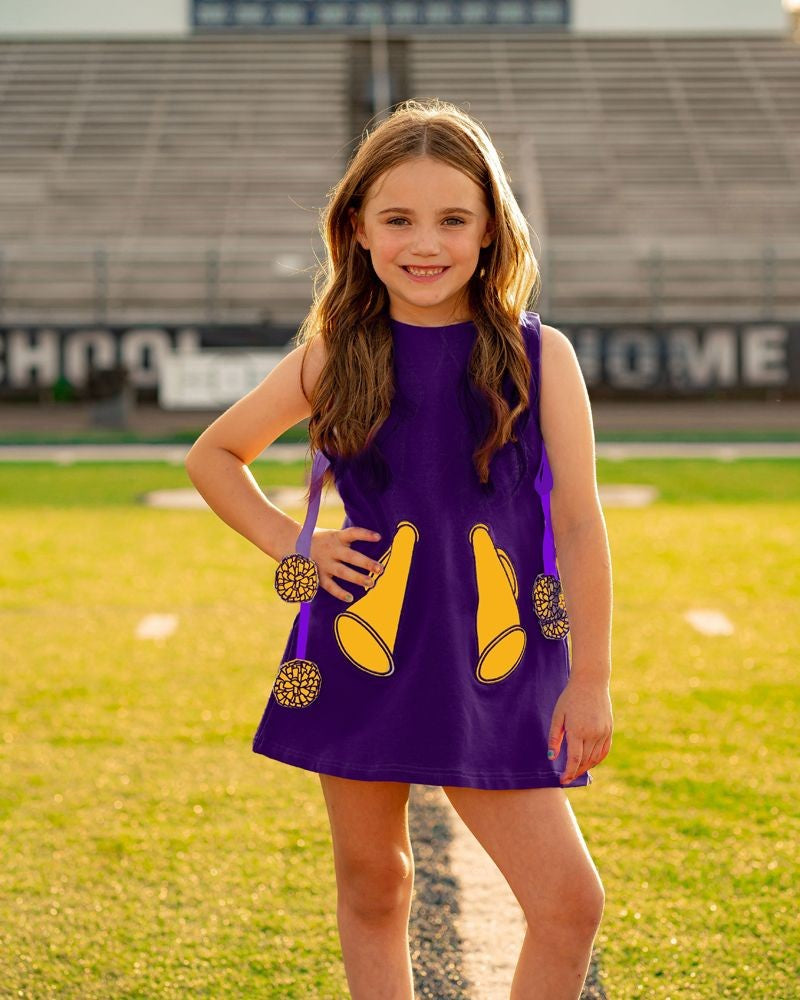 Yellow Lamb Girls Game Day Jumper Cheer Dress - Purple & Gold