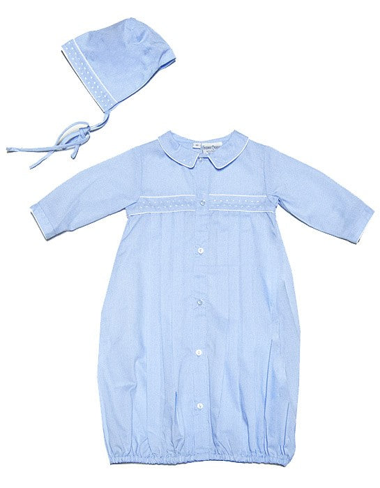 Friedknit Creations Baby Boys Take Me Home Gown with Hat - Light Blue
