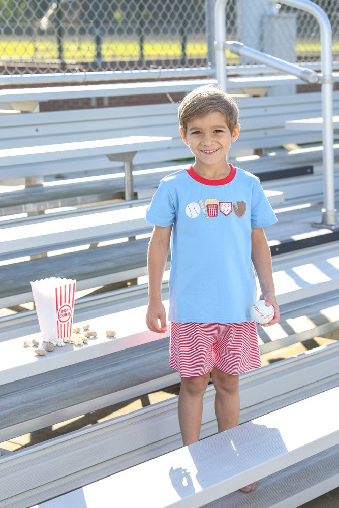 Trotter Street Kids Boys Blue Take Me Out To The Ballgame Baseball Shorts Set