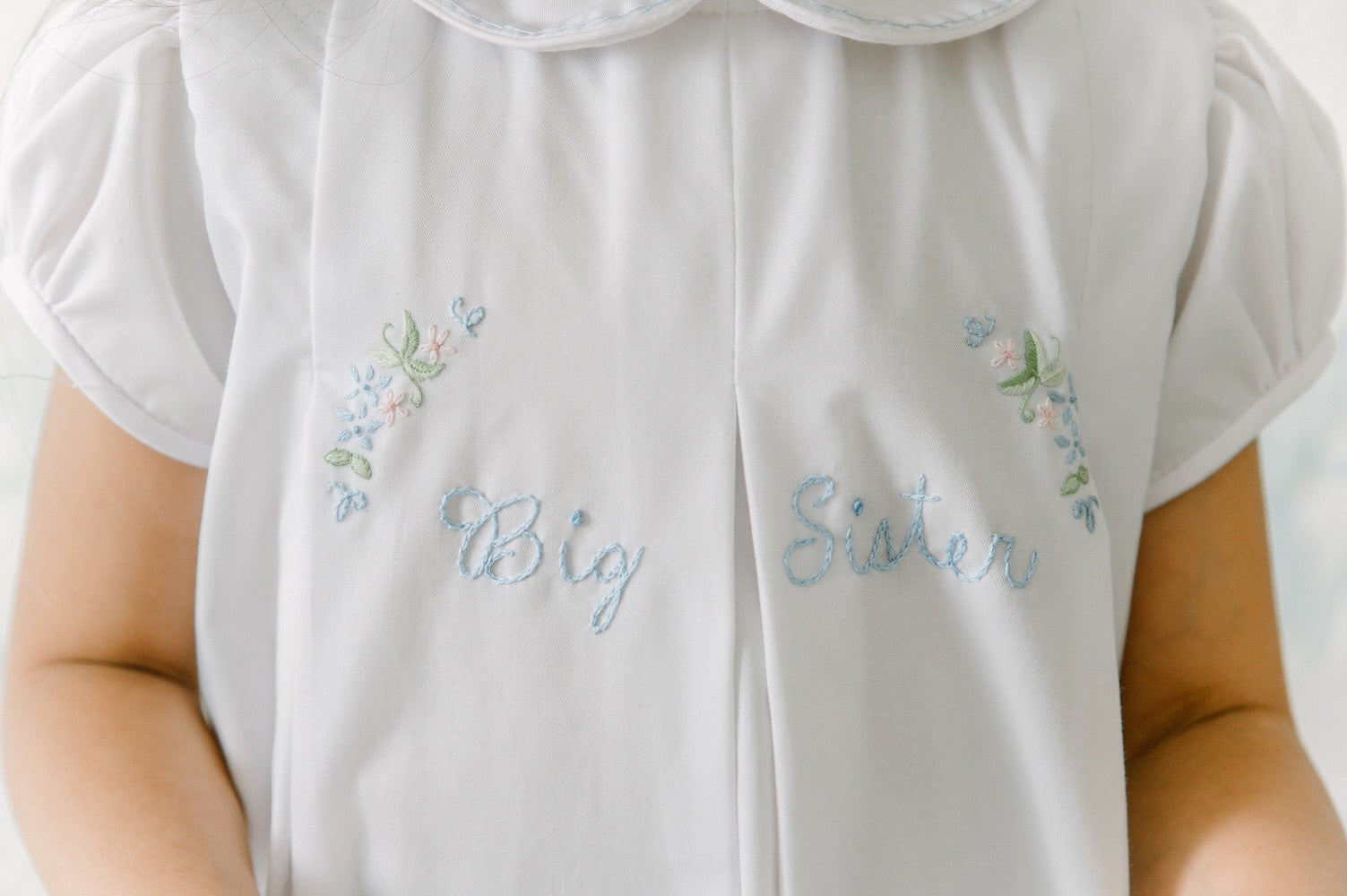 Proper Peony Girls Embroidered Big Sister Dress with Collar - White