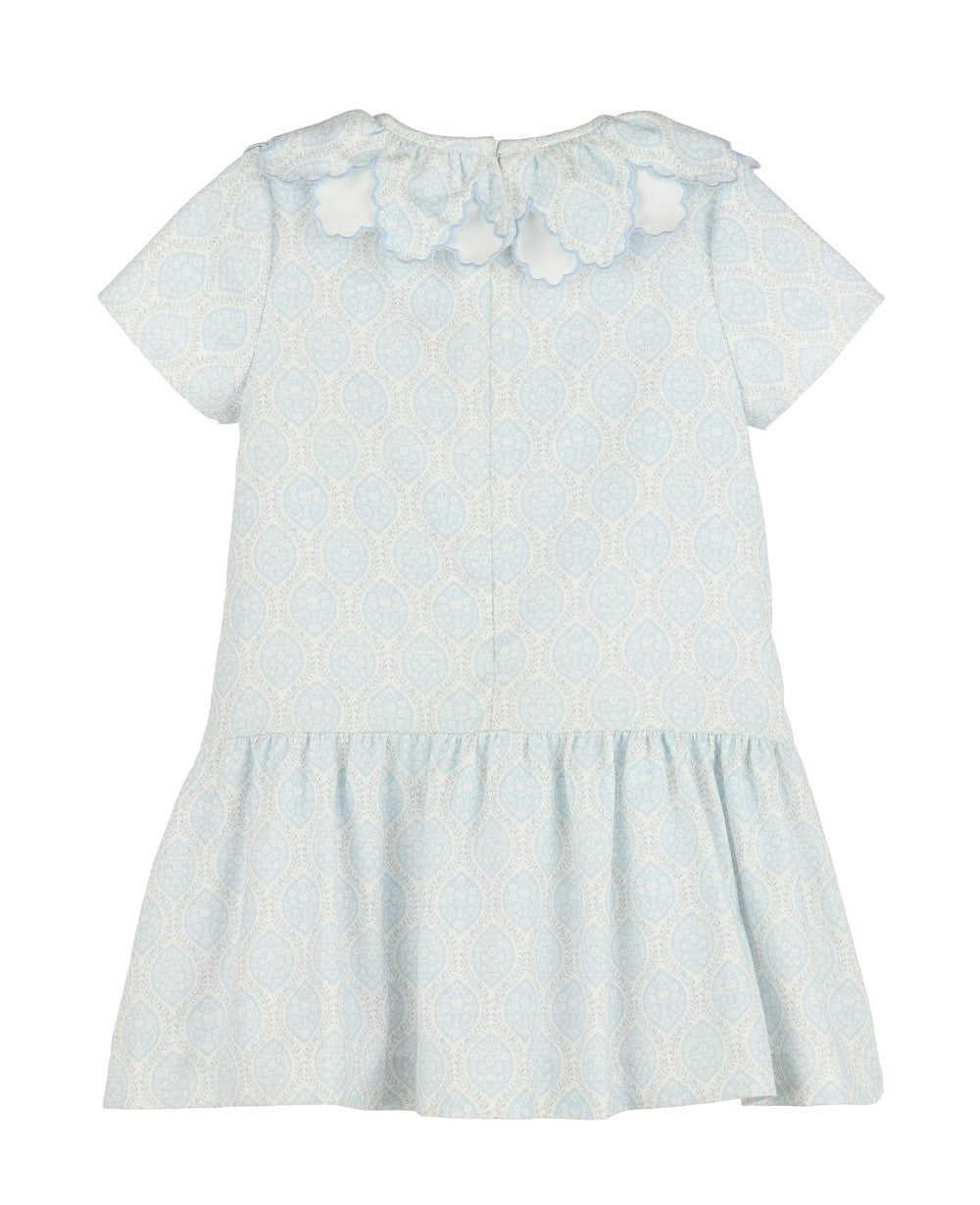 Luli & Me Girls Floral Wreath Drop Waist Dress - Blue