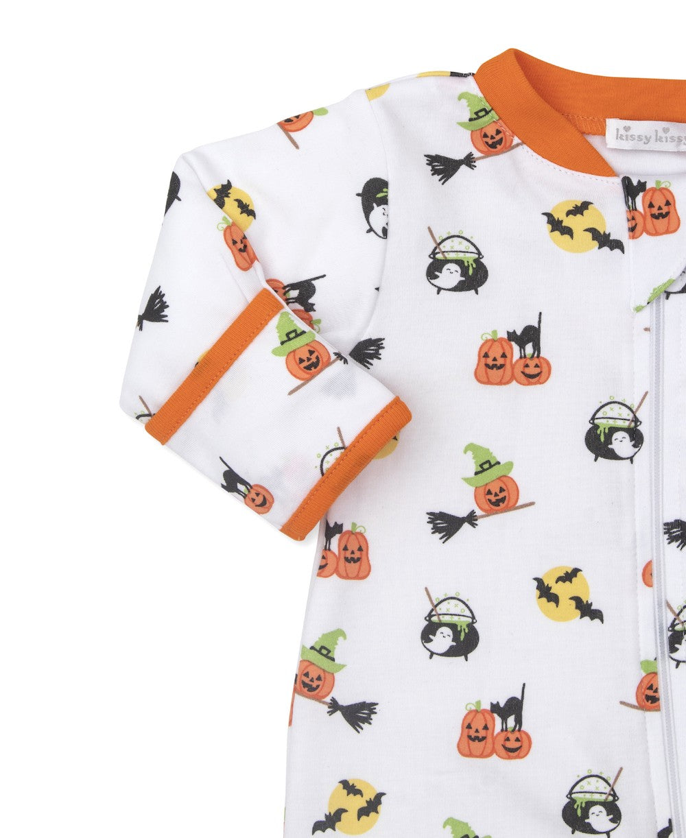 Kissy Kissy Baby Footie with Zipper - Orange Happy Halloween Print