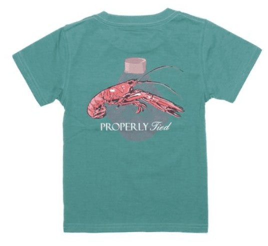 Properly Tied T-Shirt - Logo Pocket on Front - Back Graphic - Lobster Trap on Teal by Properly Tied