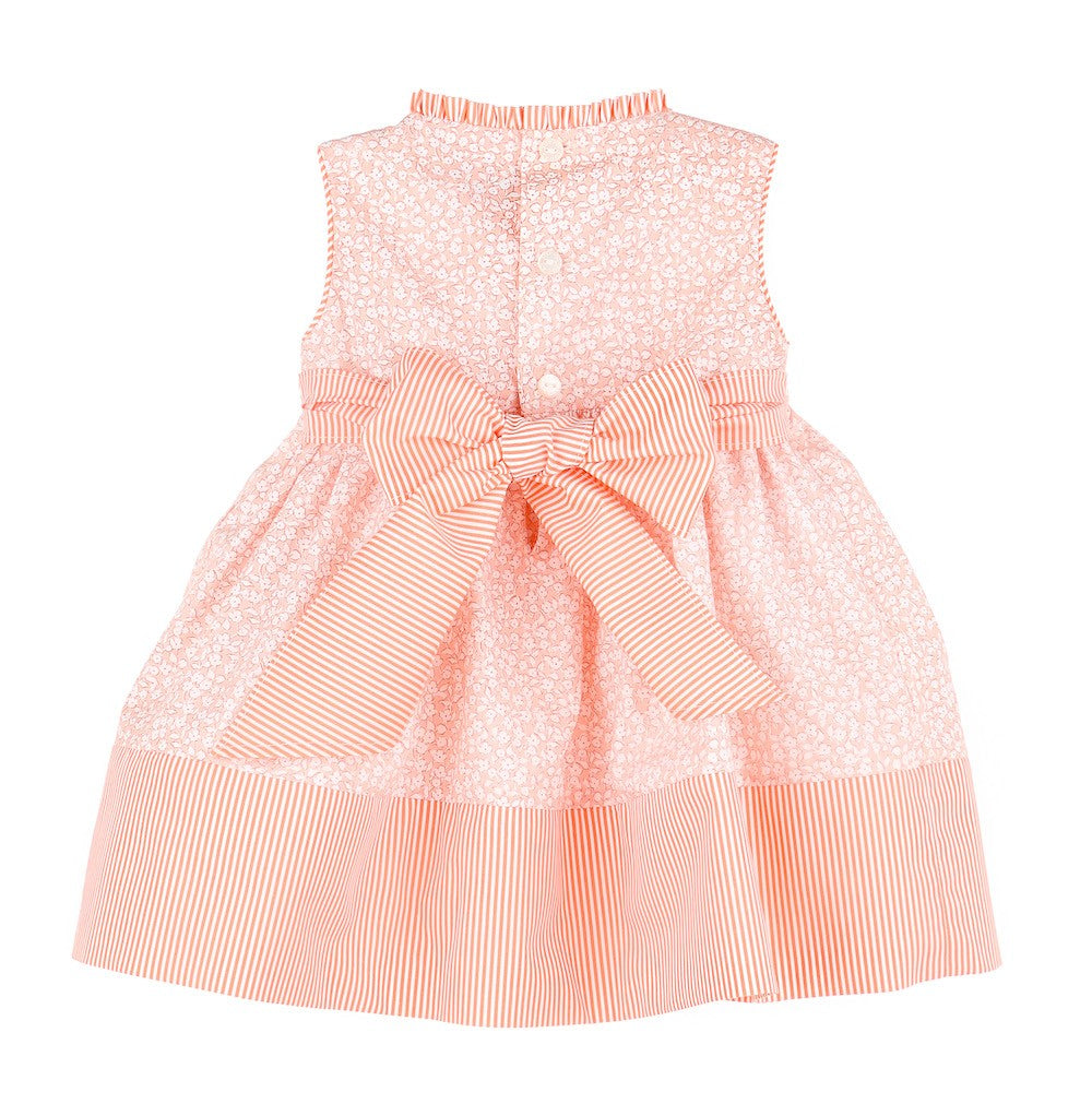 Sophie & Lucas Girls Sleeveless Tuck Dress with Sash - Coral Orange