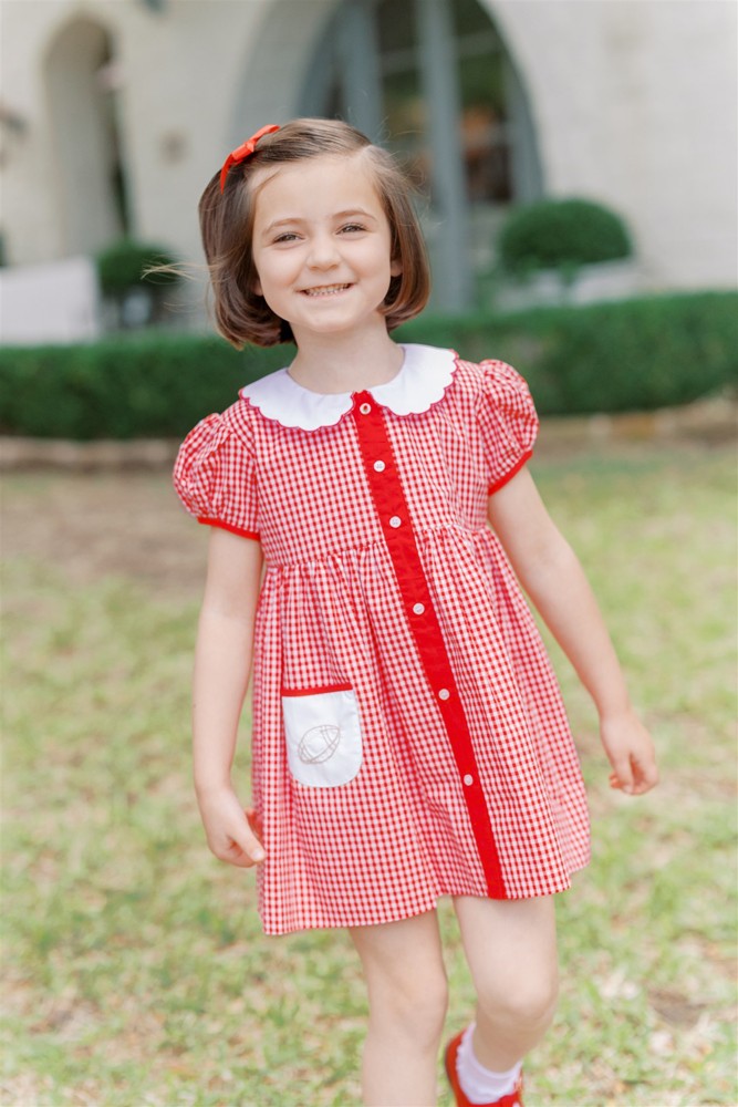 Proper Peony Girls Gingham Football Game Day Dress - Red