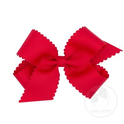 Wee Ones Girls Grosgrain Hair Bow on Clip - Scallop Edge - Red