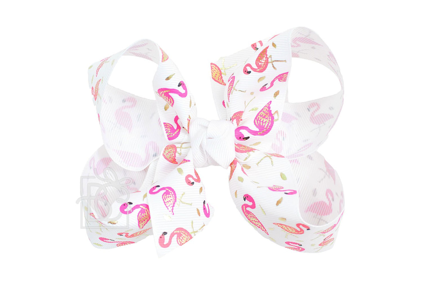 Beyond Creations Girls Grosgrain Double Knot Bow on Clip - Pink Flamingo on White