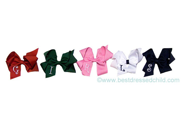 Girls Large Grosgrain Hair Bows - Personalized with Embroidery Letter Initial Monogram by Best Dressed Child