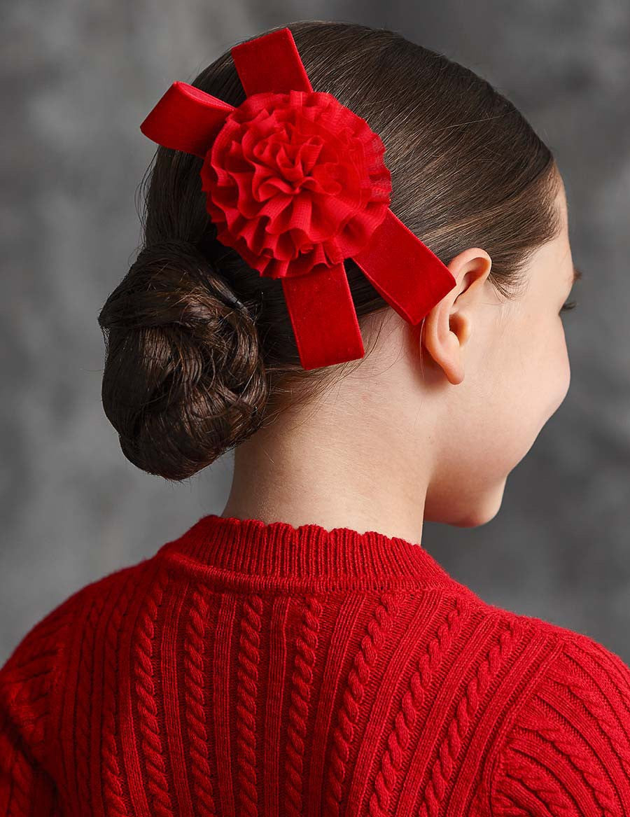 Abel & Lula Girls Velvet Hair Bow - Carnation Red