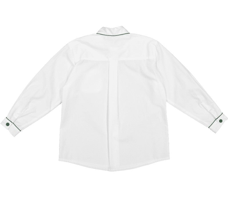 Sal & Pimenta Boys White Shirt - Long Sleeves - Green Piping