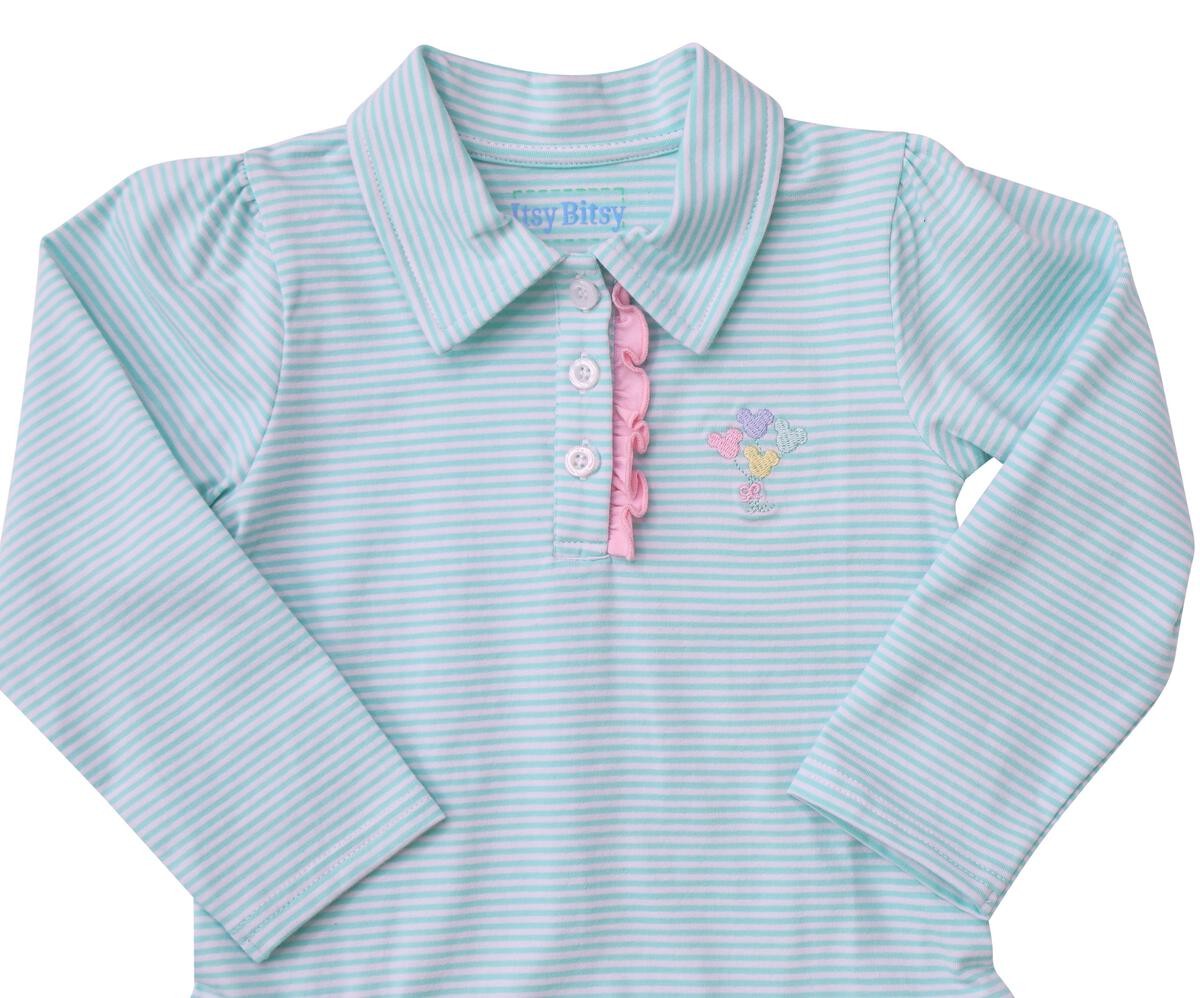 Itsy Bitsy Girls Aqua Striped Polo Dress - Mouse Balloons