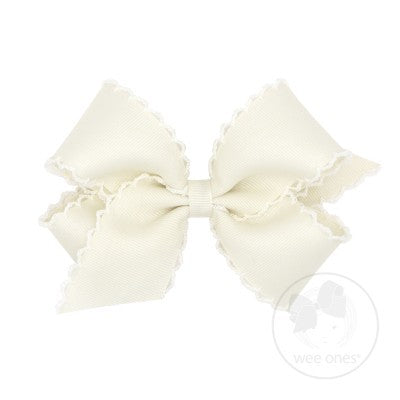 Wee Ones Girls Hair Bow - Monotone Moonstitch - Antique White