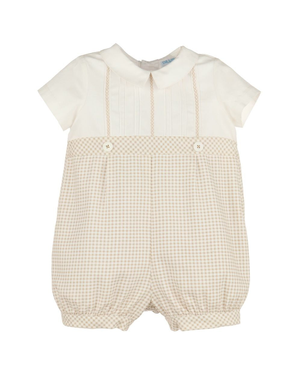 Luli & Me Baby Boys Cottagecore Tan Check Bubble