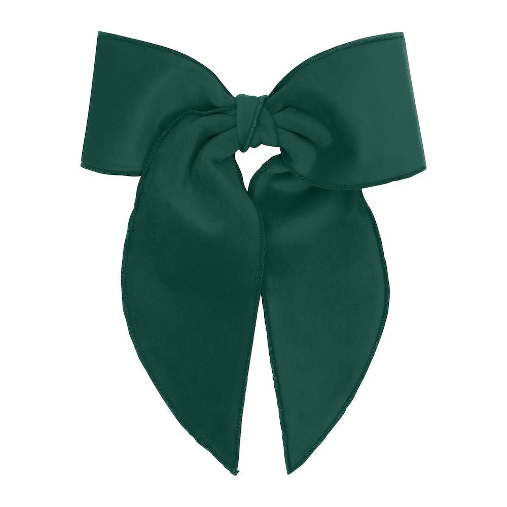 Wee Ones Girls Velvet Bow with Whimsy Streamers - Forest Green