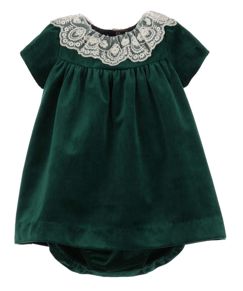 Luli & Me Girls Deluxe Velvet Float Dress - Lace Collar - Green 3T Luli & Me Girls Deluxe Velvet Float Dress - Lace Collar - Green 3T