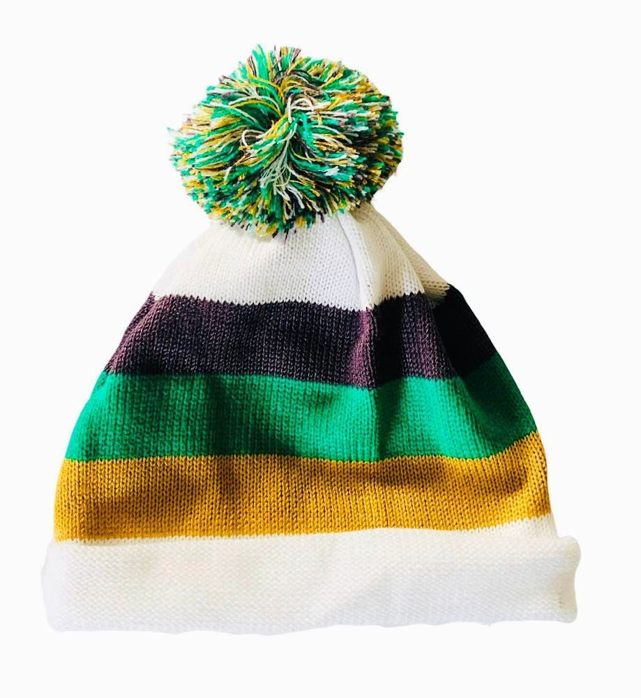 LuLu BeBe Kids Mardi Gras Striped Knit Pom Pom Hat