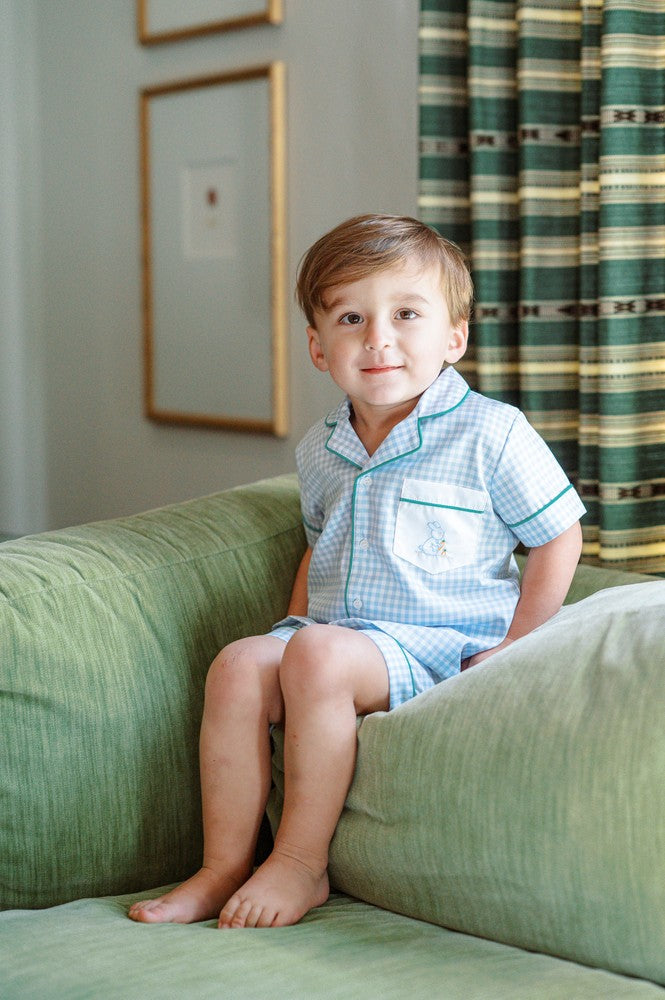Proper Peony Boys Short Loungewear Set - Bitsy Blue Gingham Easter