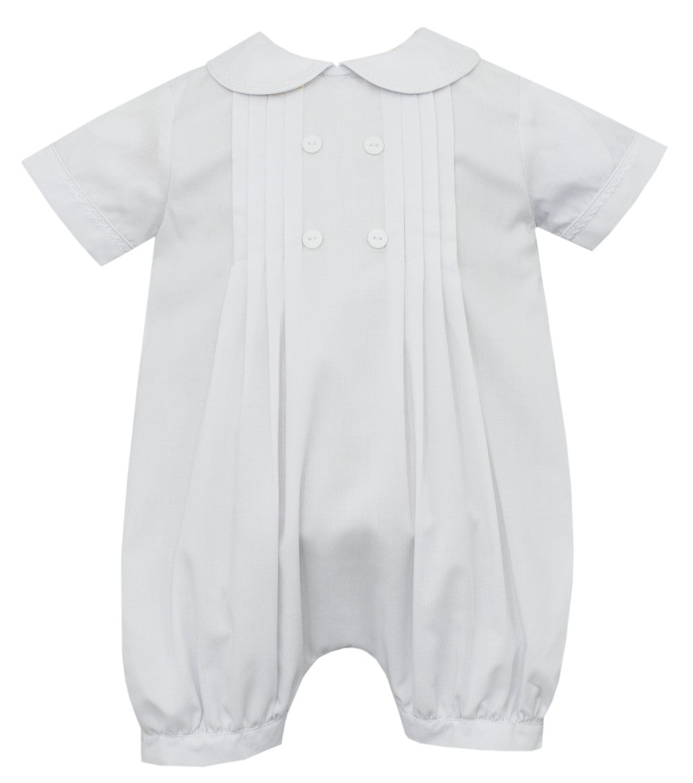 Claire & Charlie Baby Boys Pleated White Batiste Romper - Lined