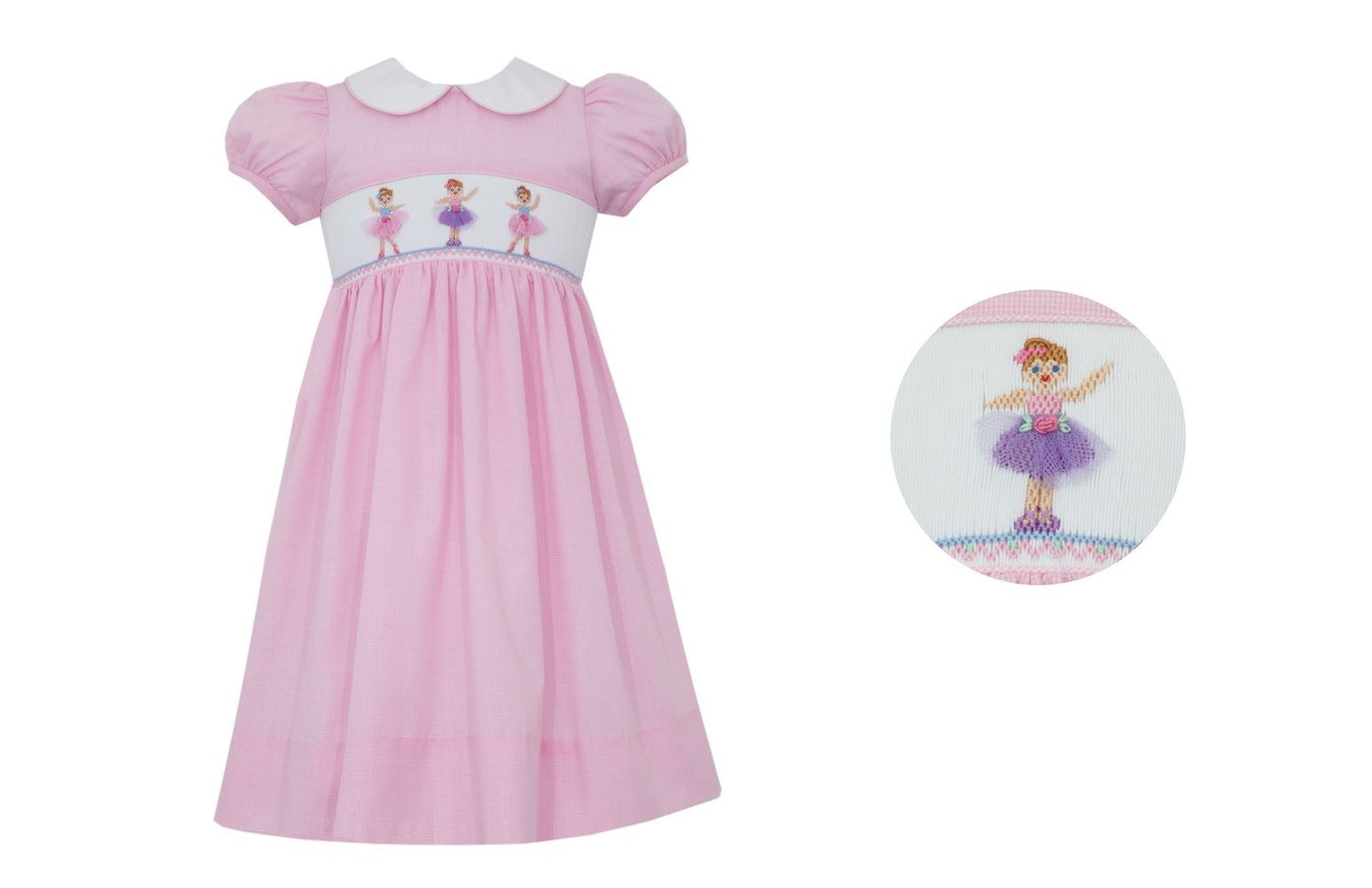 Anavini Girls Pink Check Dress with Collar - Smocked Ballerinas in Tutus