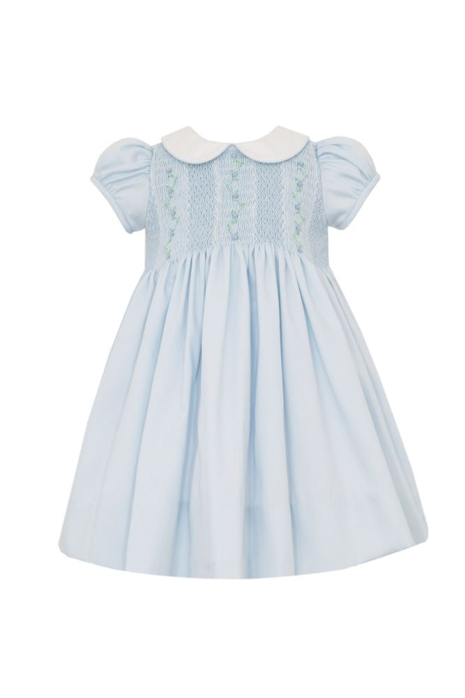 Anavini Girls Light Blue Pique Smocked Dress with Collar