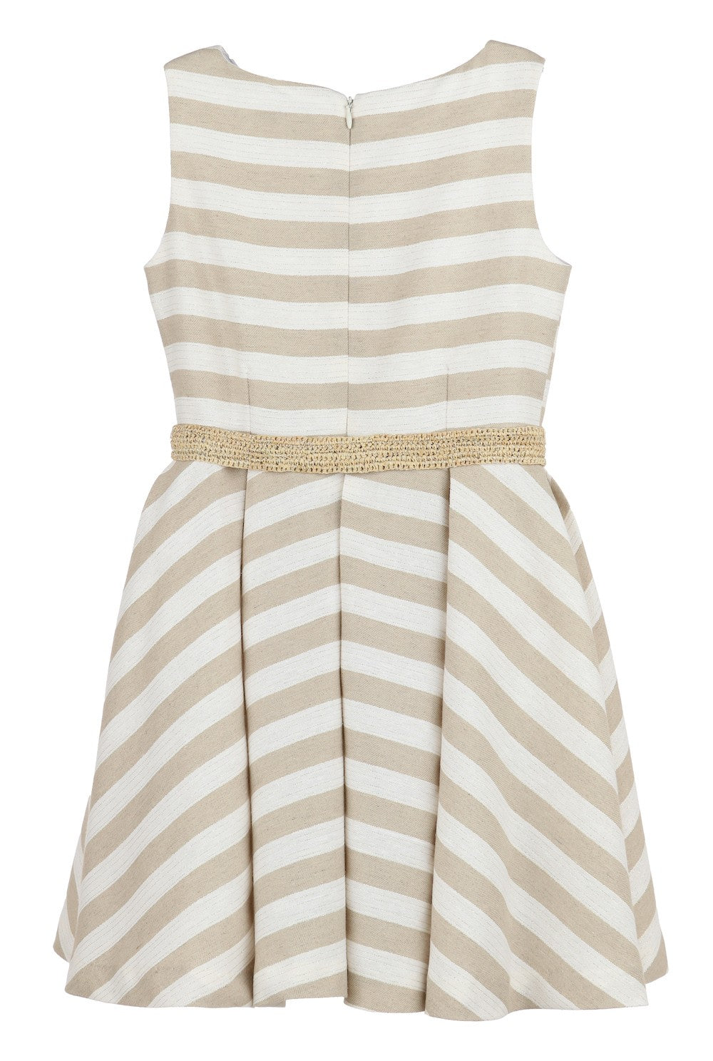 Luli & Me Girls Sleeveless Tan Striped Dress with Belt