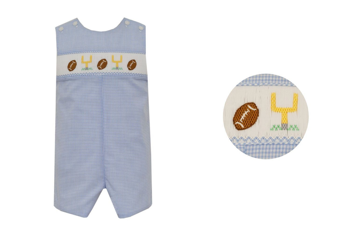 Petit Bebe Boys Light Blue Gingham Smocked Footballs Jon Jon by Petit Bebe