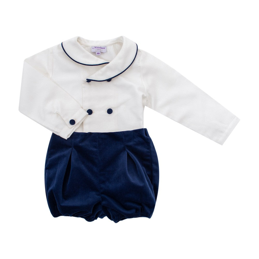 Kidiwi France Boys Double Breasted Velvet Button On Bloomer Set - Navy Blue