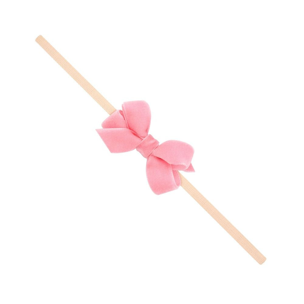 Wee Ones Girls Wee Velvet Bow on Soft Headband - Blush Pink
