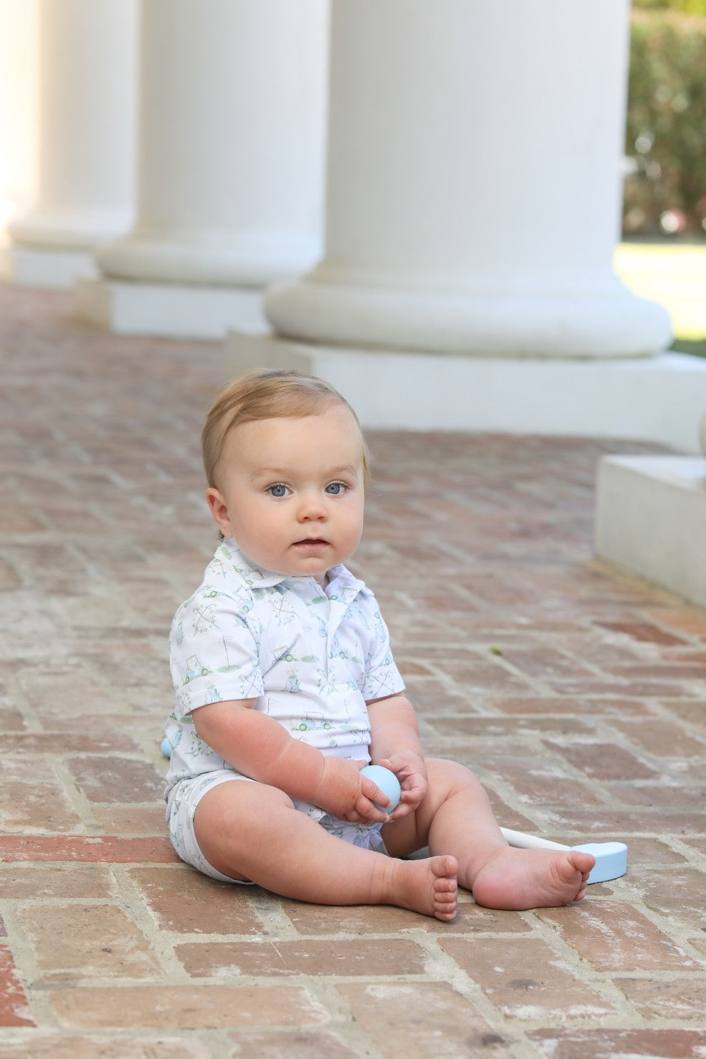 Trotter Street Kids Baby Boys Blue Golf Hole in One Print Polo Romper