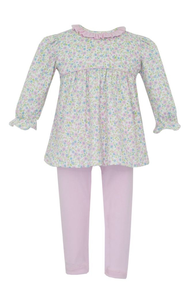 Petit Bebe Knits Girls Pink Leggings with Blue Floral Liberty Floral Top