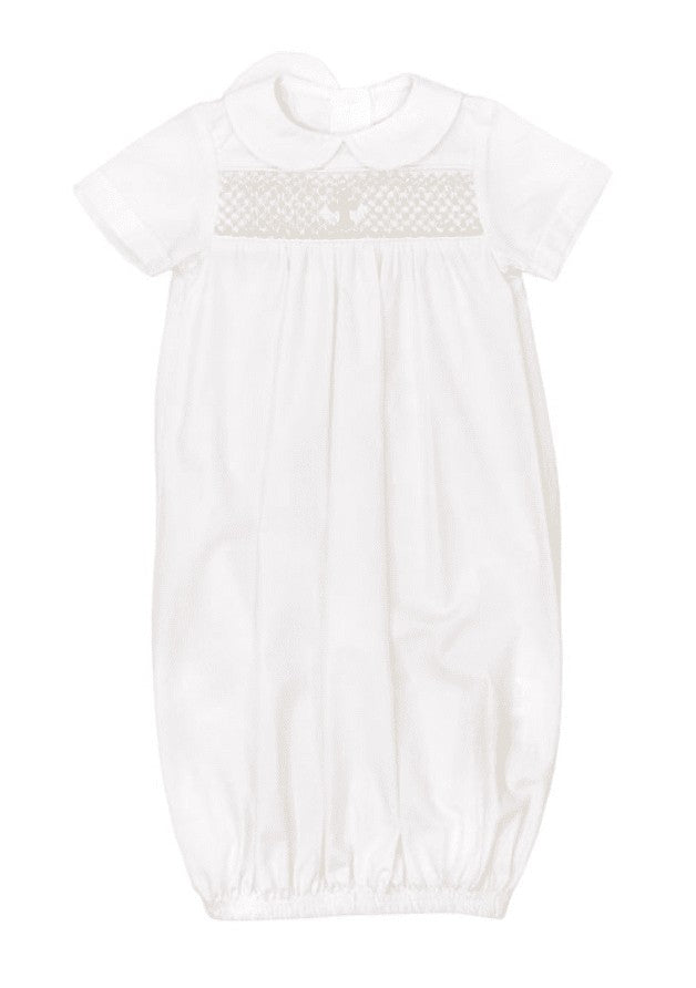 Bailey Boys Baby Ivory Smocked Christening Cross Gown with Collar - Short Sleeves - Boy by Bailey Boys