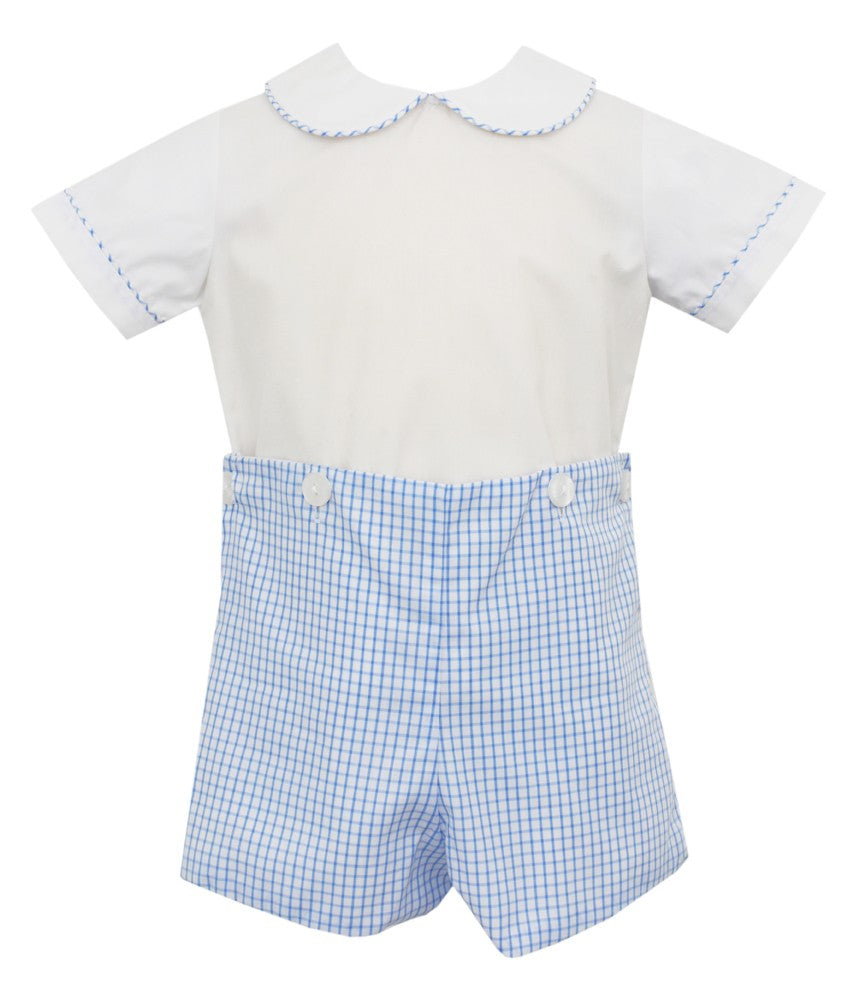 Petit Bebe Boys Button On Shorts Set - Blue Check