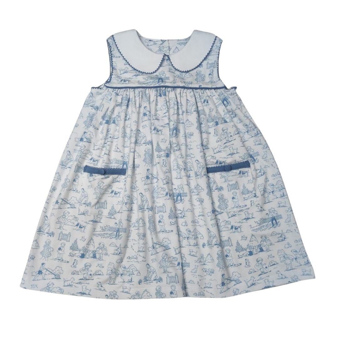 Whimsy Bay Kids Girls Blue Playful Tolie Pocket Dress