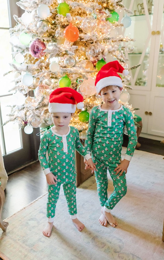 Lila & Hayes Boys Jack Pajamas Set - Green Santa's Helper Elves