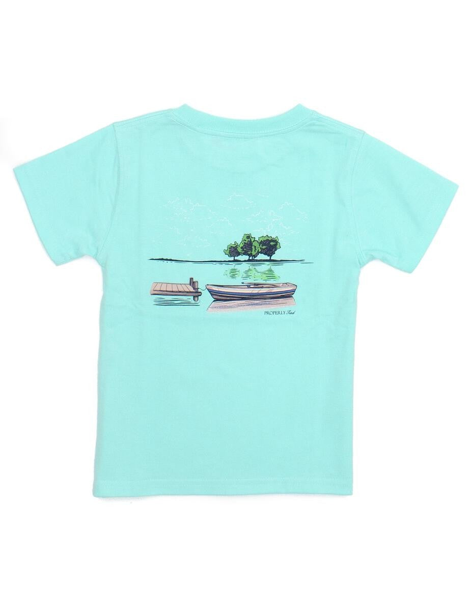 Properly Tied T-Shirt - Logo Pocket - Back Graphic - Boat Dock on Seafoam - Short Sleeves by Properly Tied