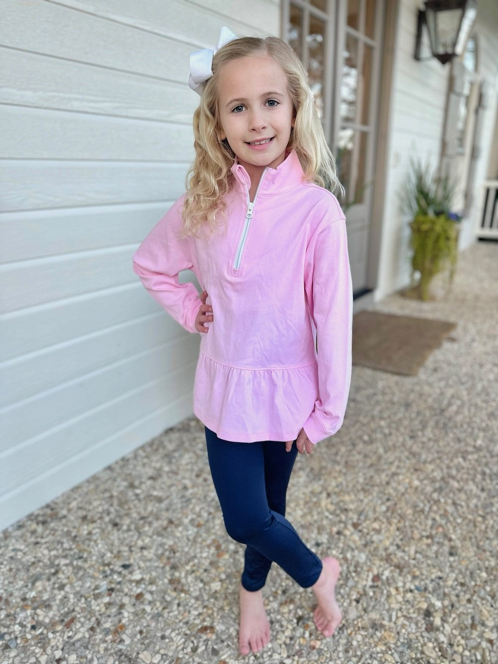 James & Lottie Be Elizabeth Girls Athleisure Peplum 1/4 Zip Top - Light Pink by James & Lottie