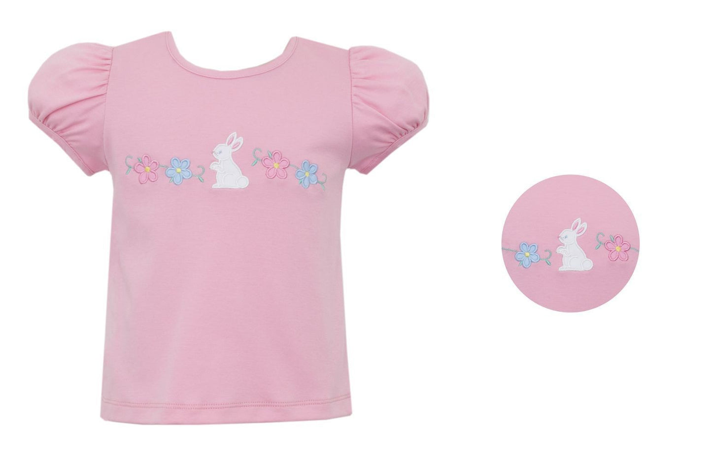 Claire & Charlie Girls Pink Top - Applique White Bunny