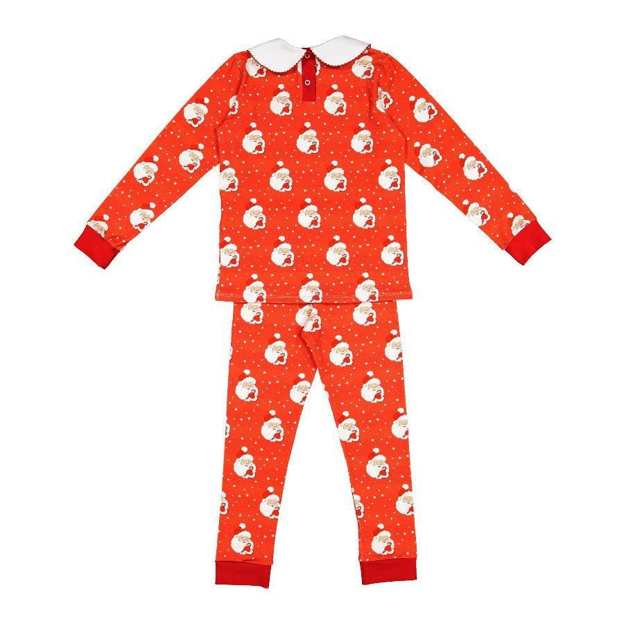 Sal & Pimenta Girls Christmas Pajamas - Two Piece with Collar - Red Santa Glows
