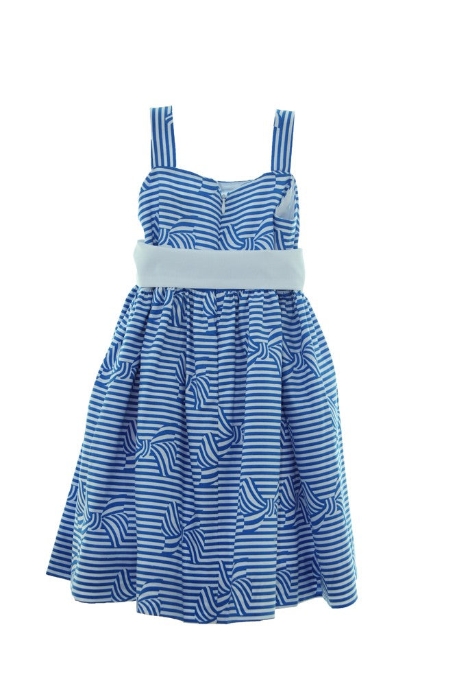 Susanne Lively Girls Royal Blue Striped Bow Print Sundress by Susanne Lively