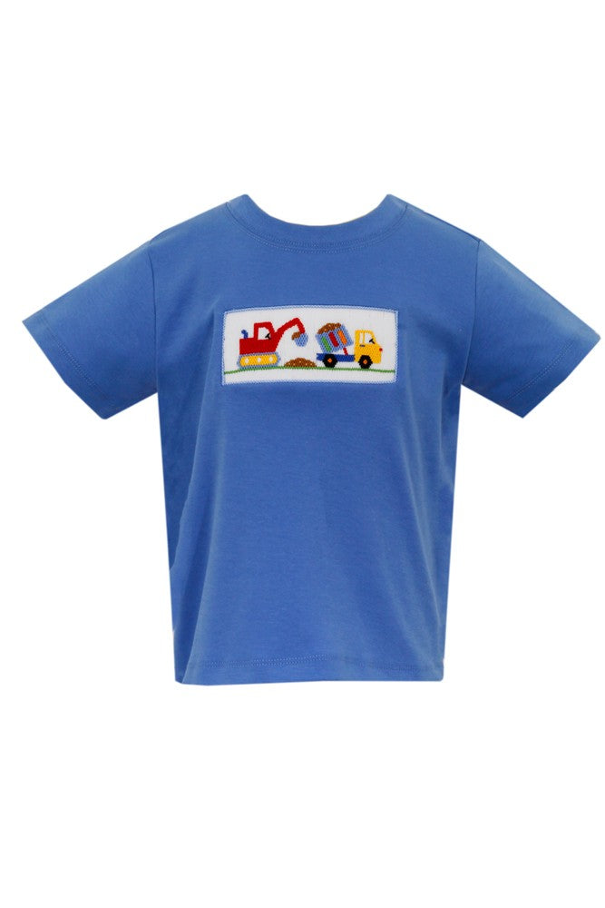 Anavini Velani Boys Periwinkle Blue Shirt - Smocked Construction Trucks by Anavini