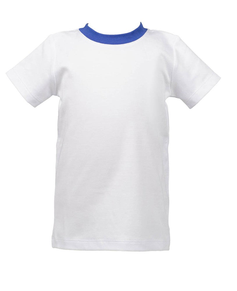Proper Peony Pima Boys White T-Shirt - Trimmed in Regatta Blue