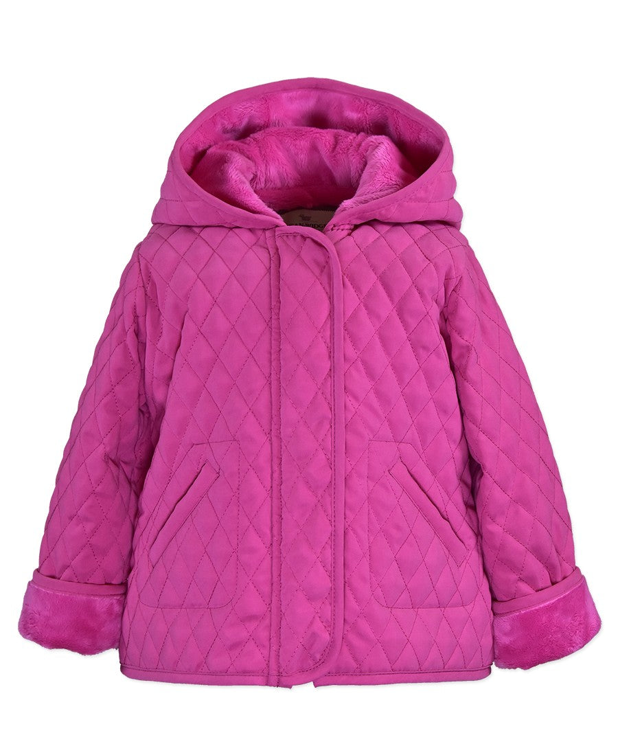 Widgeon Girls Hooded Quilted Barn Jacket Coat - Magenta Hot Pink