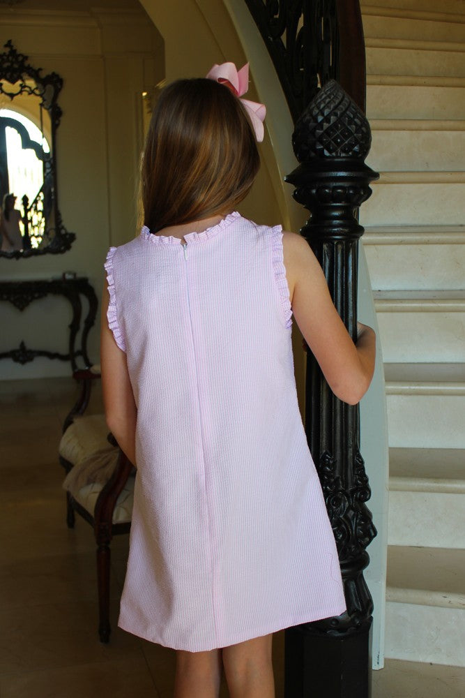Susanne Lively Girls Sleeveless Seersucker A-Line Dress with Ruffles - Pink