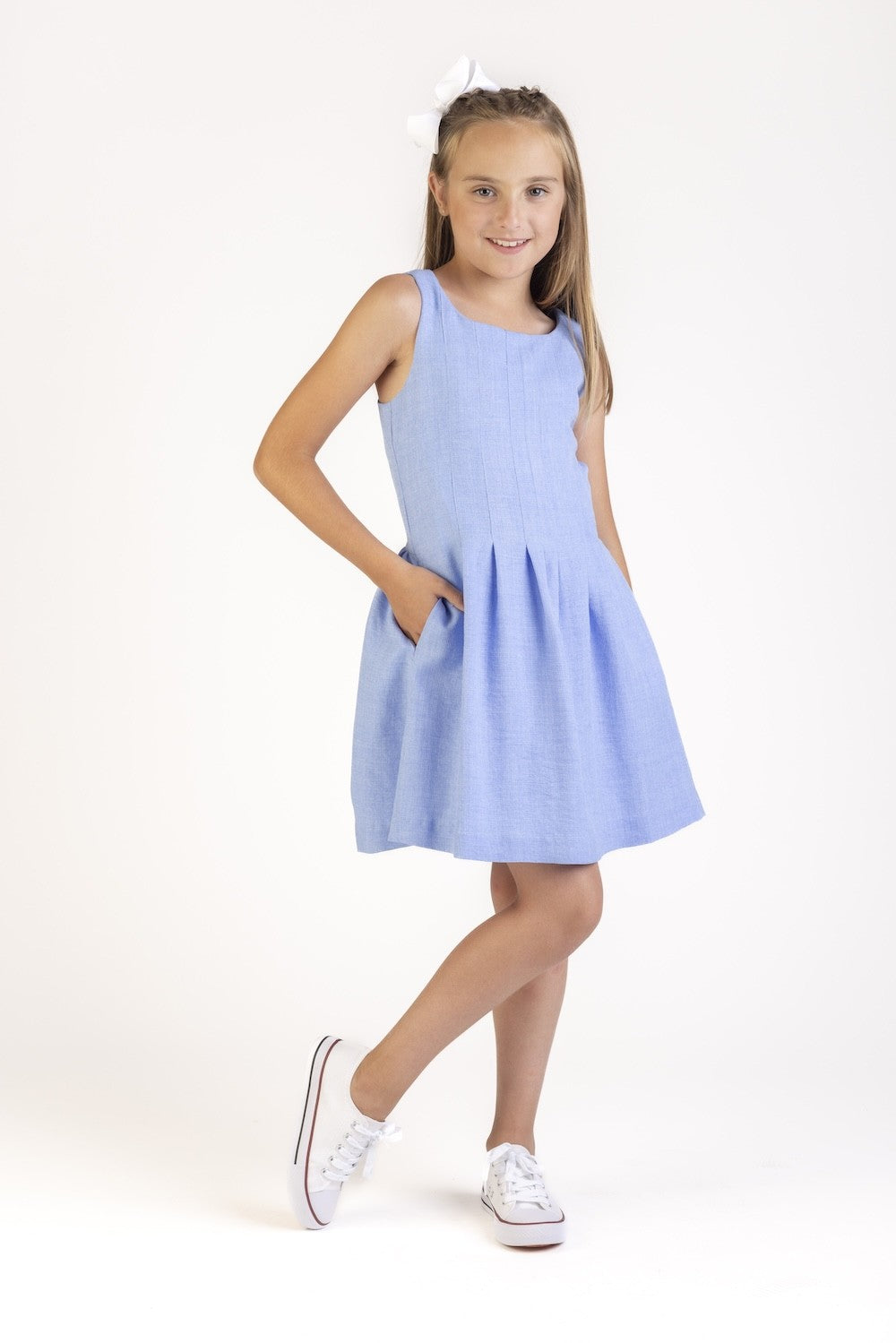 Luli & Me Gabby Girls Willow Pleated Dress - Blue