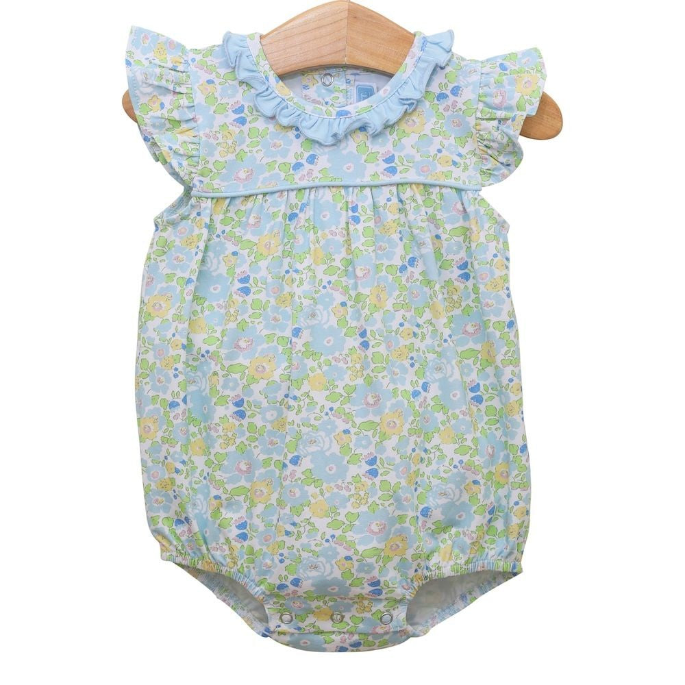 Trotter Street Kids Baby Girls Blue Blooming Floral Ruffle Bubble