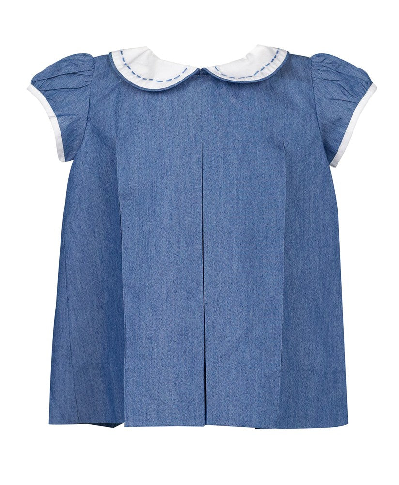 Proper Peony Girls Dress - Blue Chambray Cannon Pleat