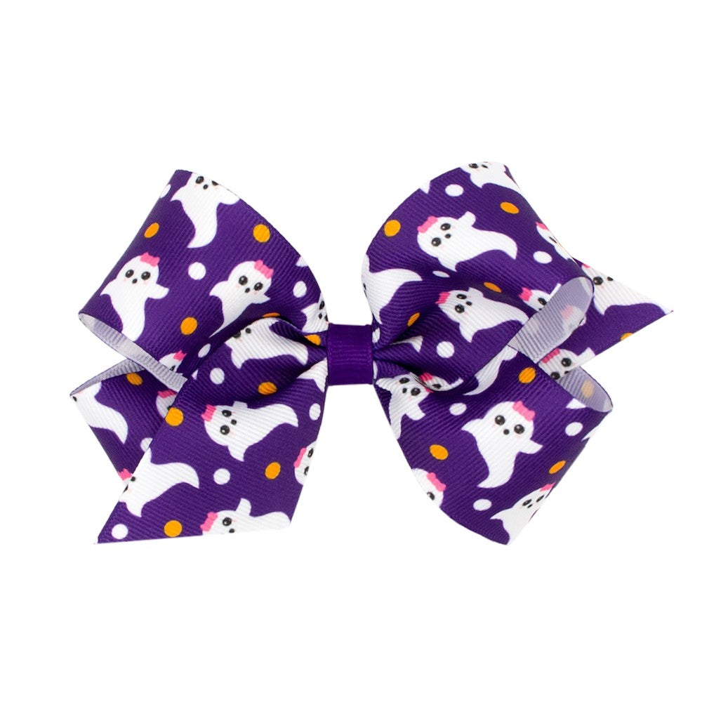 Wee Ones Girls Halloween Theme Grosgrain Bow - Ghosts on Purple