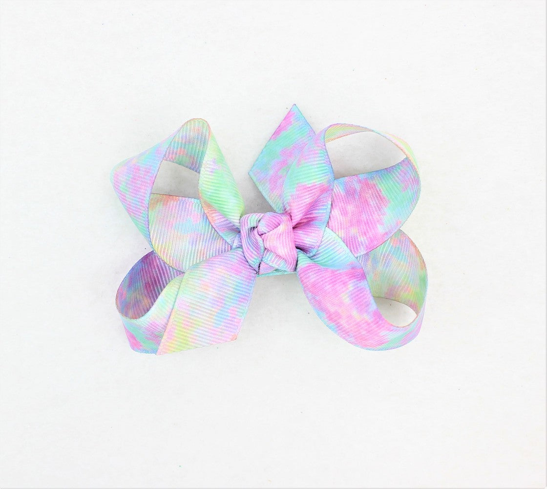Beyond Creations Girls Double Knot Bow on Clip - Pastel Tie Dye